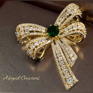 Abigail Creations Vintage Gold Plated Emerald Crystal and CZ Ribbon Bow …